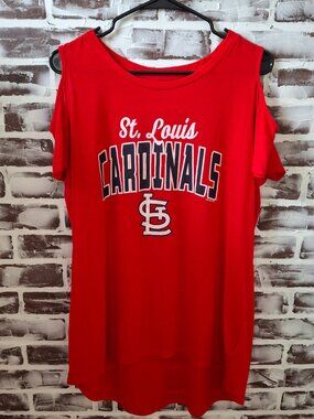 G III 4her Carl Banks Womens XL St Louis Cardinals Tee Red Cold Shoulder High Lo